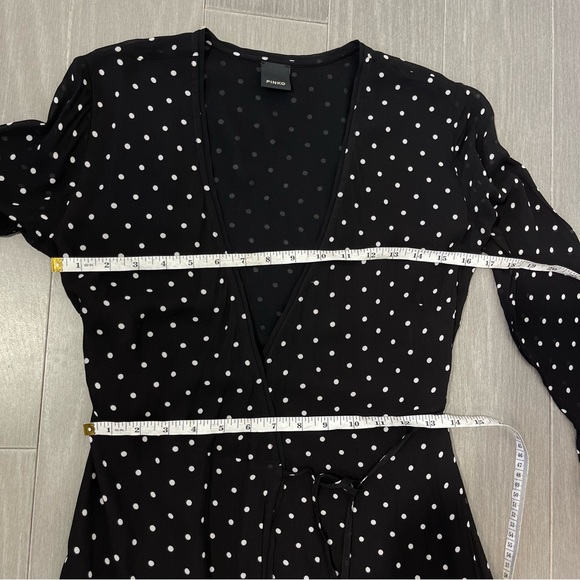 PINKO Georgette Polka Dot Wrap Long Maxi Dress Ruffled Lace Panel Black & White - Picture 14 of 16